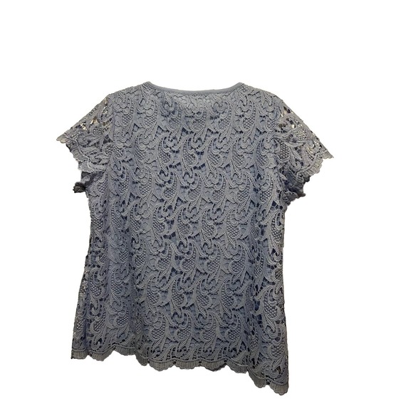 Chico's Scalloped Layering Lace Top Women's sz 1 M Blue Short Sleeve Shirt - Picture 2 of 15